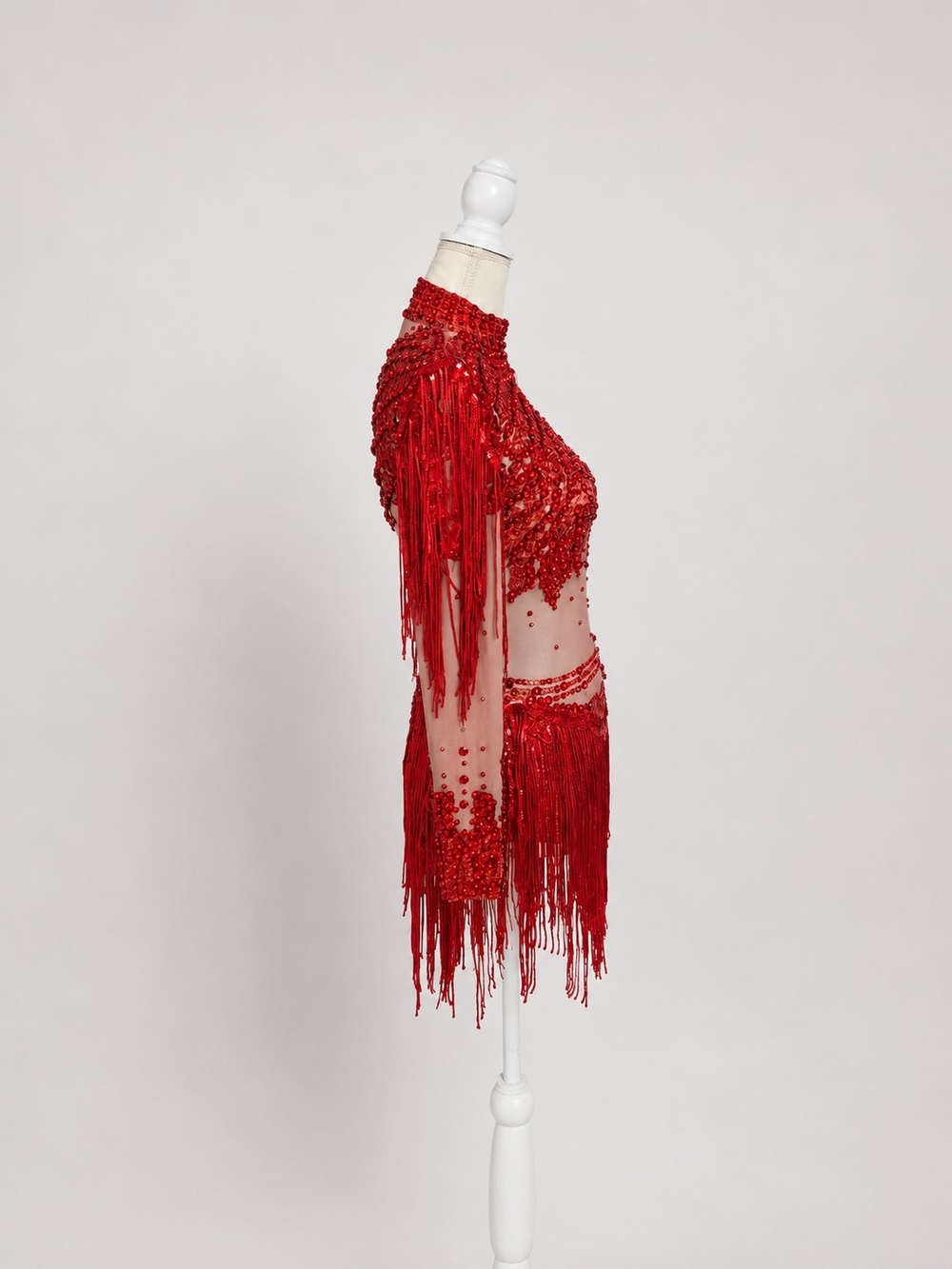 Red Beaded Fringe Dance Dress - Picture 3 of 3